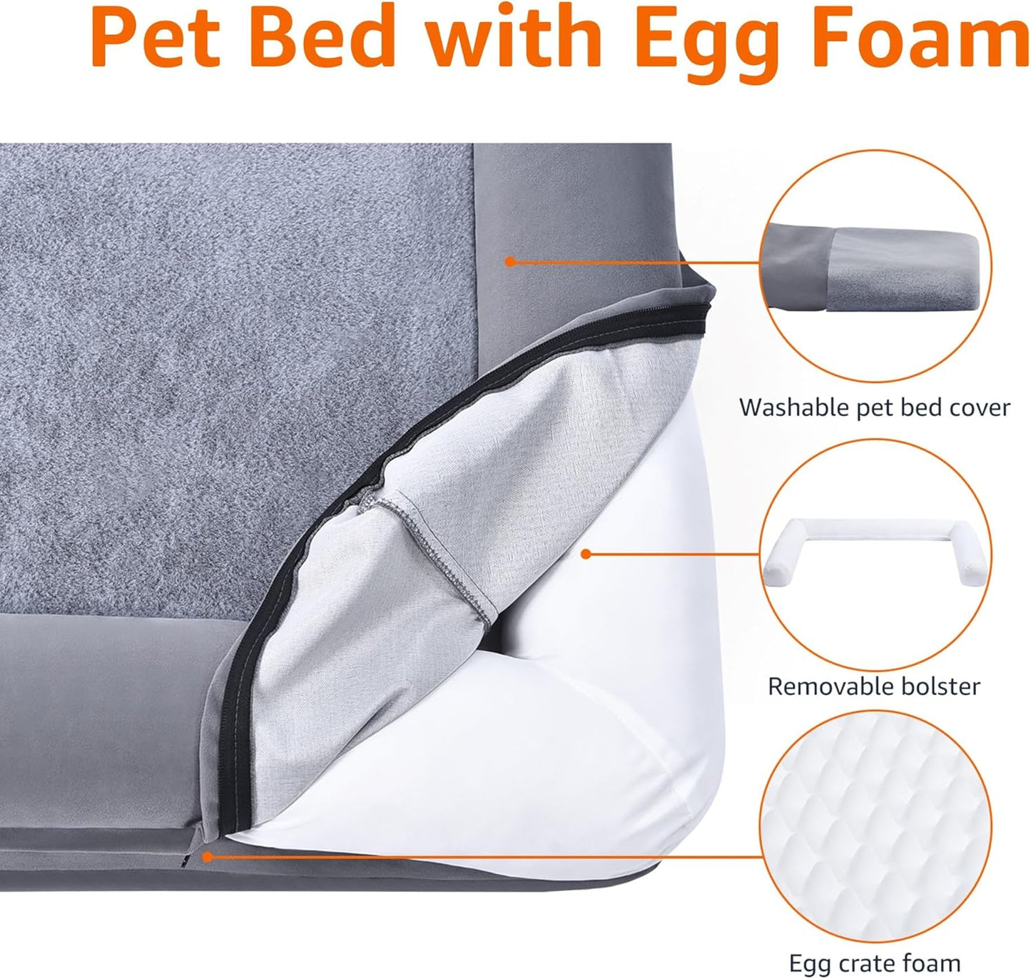 Amazon Basics Living Room Couch Dog Bed with Premium Foam, Pressure-Relief Support for Dogs up to 90lbs, Machine Washable Cover, Extra Large Sized (44" x 35"), Grey