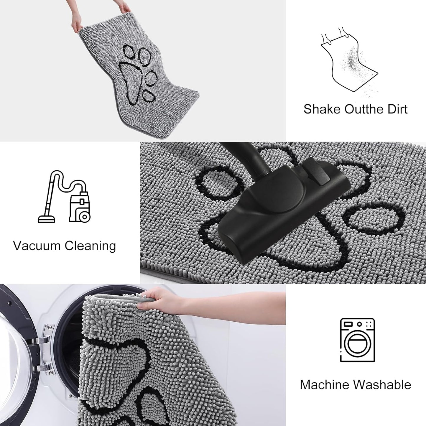 Smiry Dog Door Mat for Muddy Paws, Absorbent Dirt Trapper Non Slip Quick Dry Washable Chenille Mat for Mud Dogs, Entry Rug for Indoor and Outdoor (59x46 Inches, Grey)