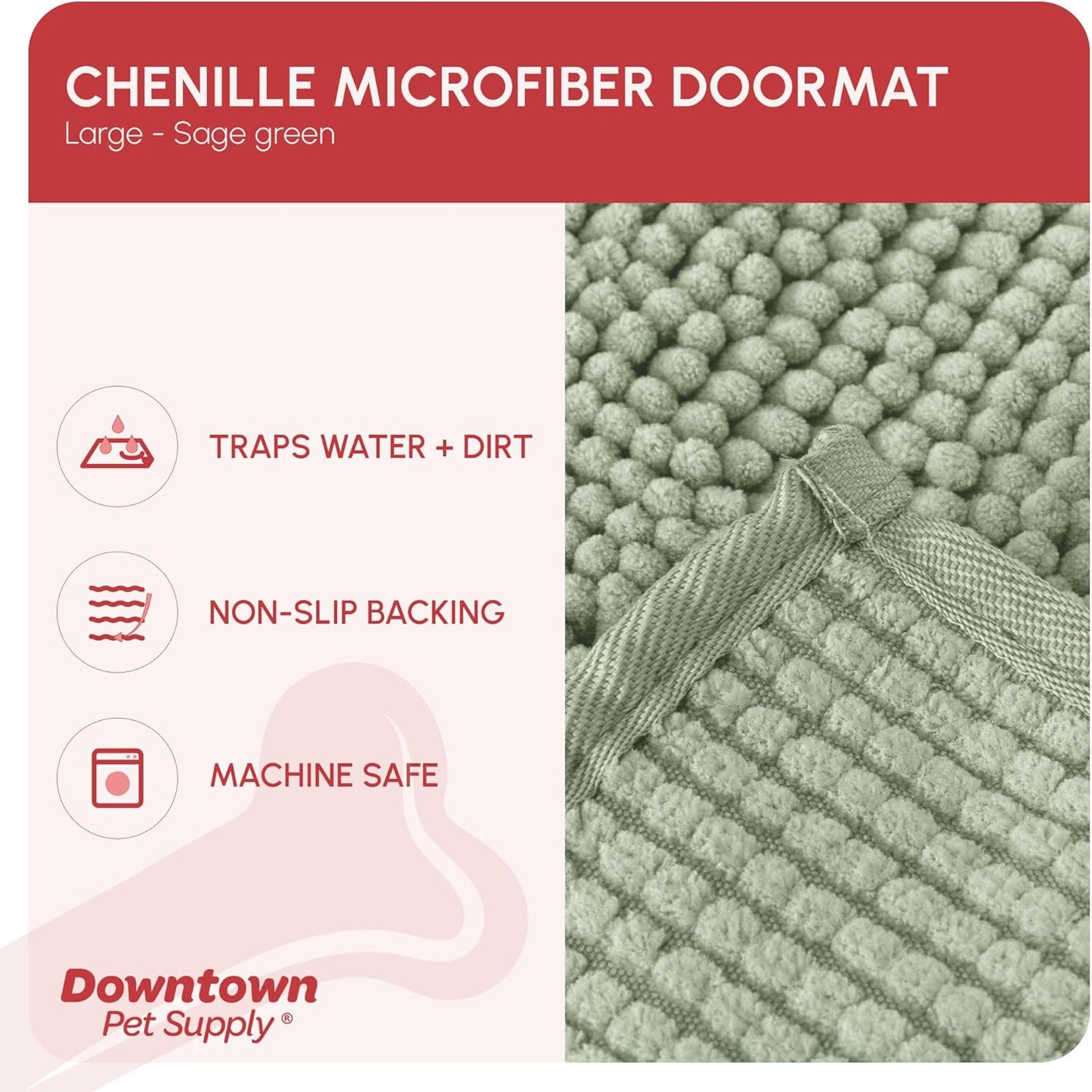 My Doggy Place Microfiber Dog Mat for Muddy Paws, 36" x 26" Sage - Absorbent and Quick-Drying Dog Paw Cleaning Mat, Washer and Dryer Safe - Non-Slip Rubber Backed Dog Floor Mat, Large