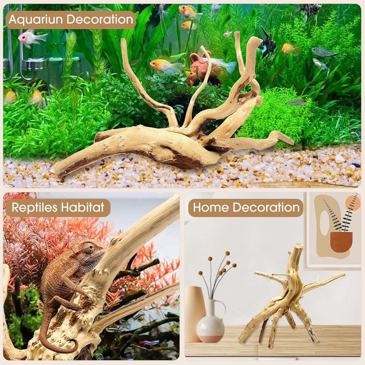 Natural Large Spiderwood Driftwood for Aquarium Decor Rptile Fish Tank Decoration Assort Branch 11-14'' 2 Pcs