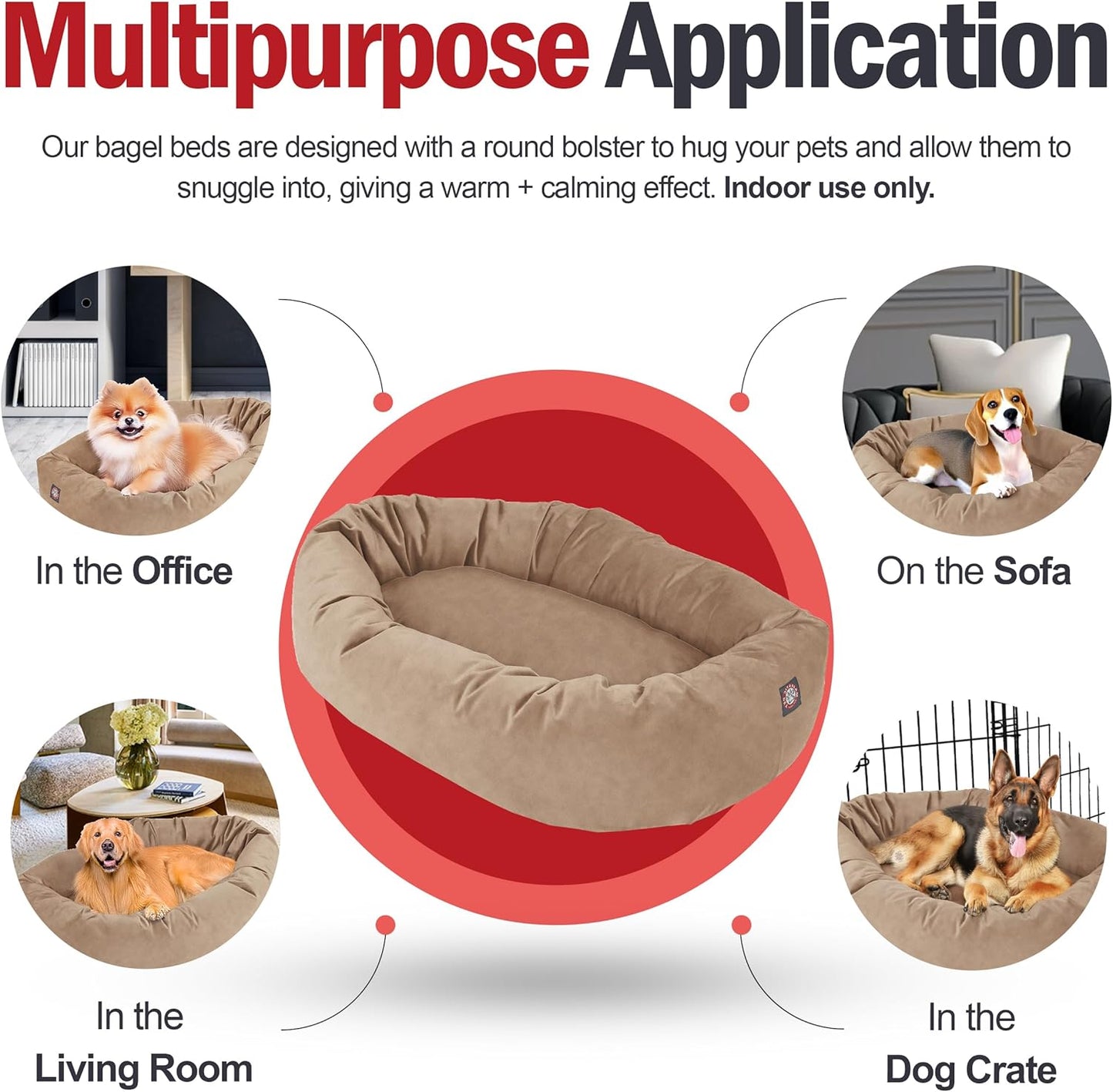 Majestic Pet 32 Inch Suede Shredded Memory Foam Mix Calming Medium Dog Bed Washable 32 x 23 x 7 (Inch) - Cozy Soft Round Donut Dog Bed with Spine for Head Support - Pet Bed Stone