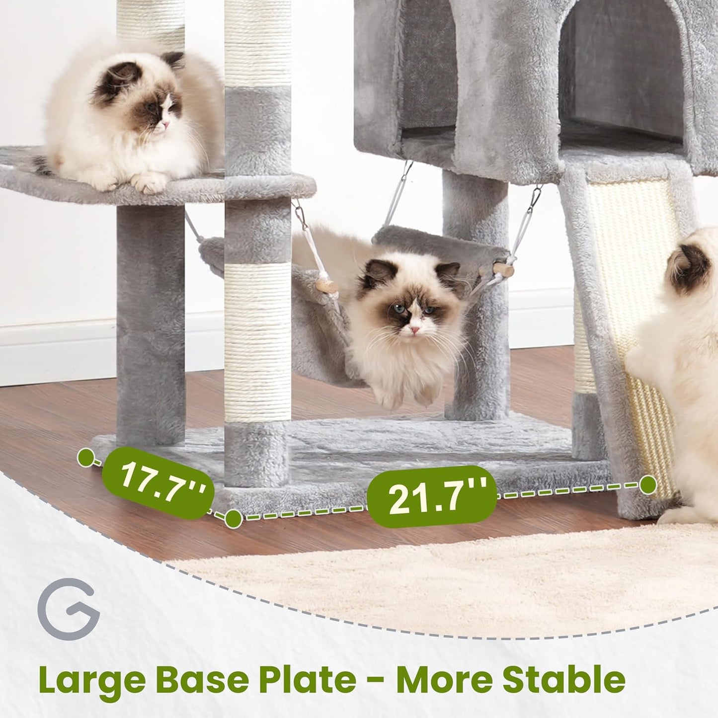 Cat Tree for Indoor Cats, 71'' (180cm) Multi-Level Cat Tower for Large Adult, Sturdy Cat Tree House with 2 Scratching Boards 7 Posts, 2 Plush Perches/Condos, Hammock, Light Gray GCT032W