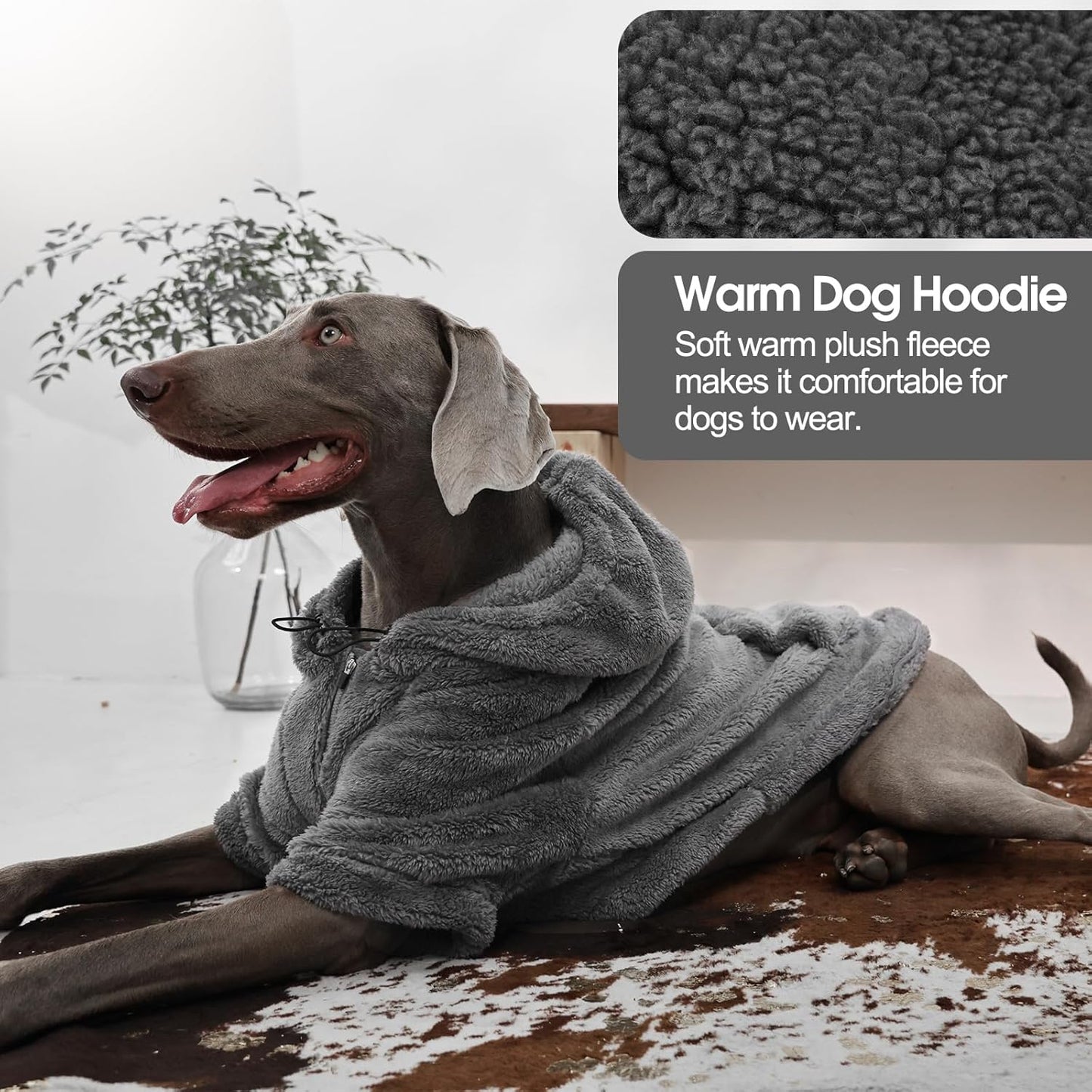 IDOMIK Fuzzy Dog Sweater with Adjustable Hood, Warm Fleece Dog Sweater Hoodie with Harness Hole & Pocket, Pullover Sweaters for Large Dogs, Fuzzy Hooded Sweatshirt for Fall Winter Christmas,Grey,3XL