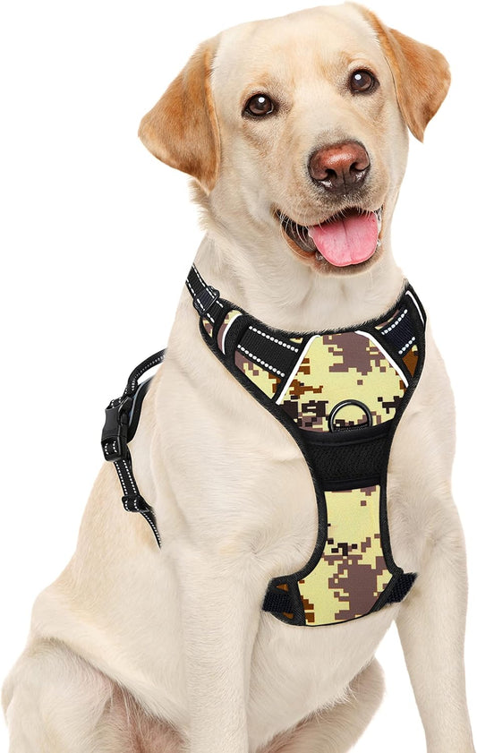 BARKBAY No Pull Dog Harness Large Step in Reflective Dog Harness with Front Clip and Easy Control Handle for Walking Training Running(Desert camo,L)