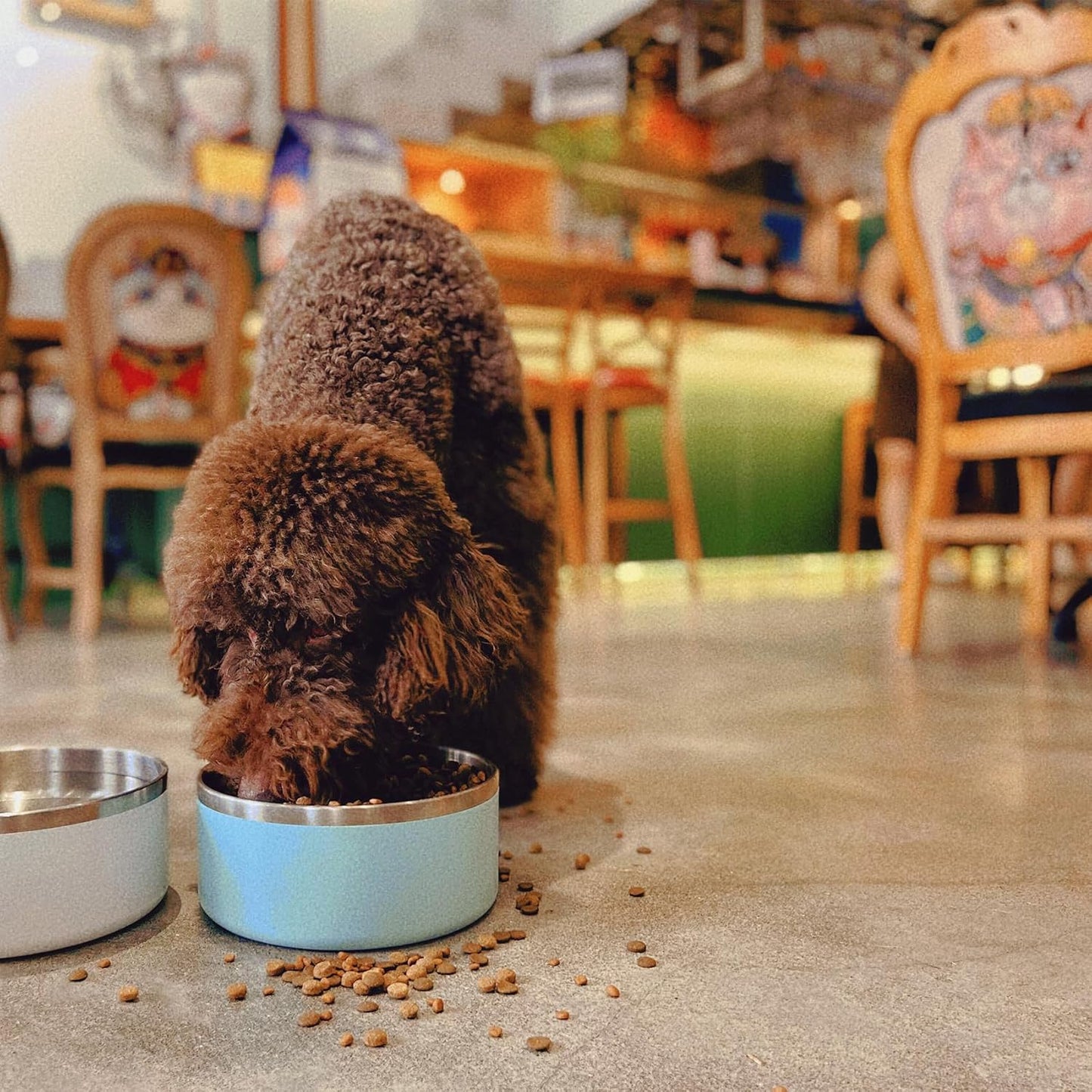 IKITCHEN Dog Bowl for Food and Water, 64 Oz Stainless Steel Pet Feeding Bowl, Durable Non-Skid Double Wall Insulated Heavy Duty with Rubber Bottom for Medium Large Dogs (64 Ounces/8 Cup, MintGreen)