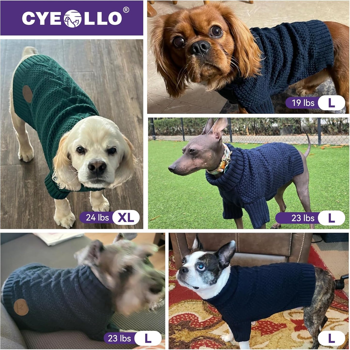 cyeollo Fleece Dog Sweaters for Medium Dogs Male, Stretchy Warm Turtleneck Doggy Clothes for Fall Winter Pullover Doggie Jacket Thermal Knit Pet Apparel with Sleeves, Aqua Green XL