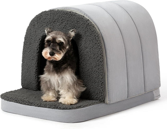 Orthopedic Dog Bed House - Dog House Indoor with Egg-Crate Foam - Tent Bed with Waterproof Lining & Nonskid Bottom, Ideal for Large Breeds & Fits 36-Inch Crate - 35"x22", Charcoal