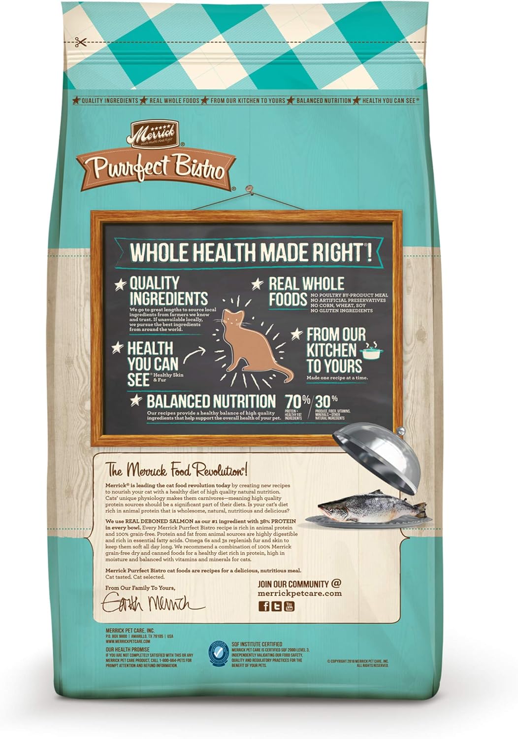 Merrick Purrfect Bistro Grain Free Natural Dry Cat Food For Adult Cats, Real Salmon And Sweet Potato Recipe - 7 lb. Bag
