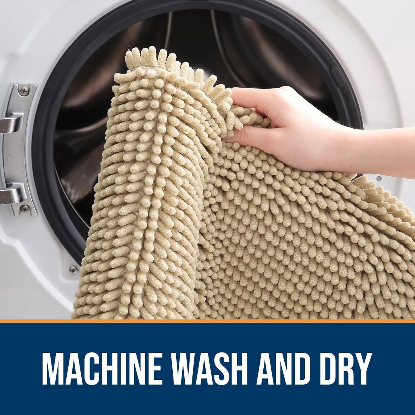 OLANLY Dog Door Mat for Muddy Paws 59x35, Absorbs Moisture and Dirt, Absorbent Non-Slip Washable Doormat, Quick Dry Chenille Mud Mat for Dogs, Entry Indoor Entryway Carpet for Inside Floor, Beige