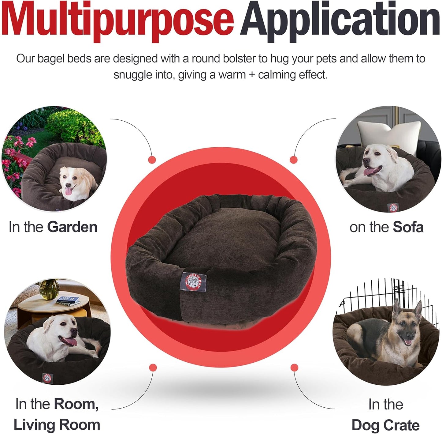 Majestic Pet 24 Inch Micro Velvet Calming Dog Bed Washable 24x19x7 (inch) – Cozy Soft Round Donut Dog Bed with Spine for Head Support - Pet Bed Small - Storm (2025)