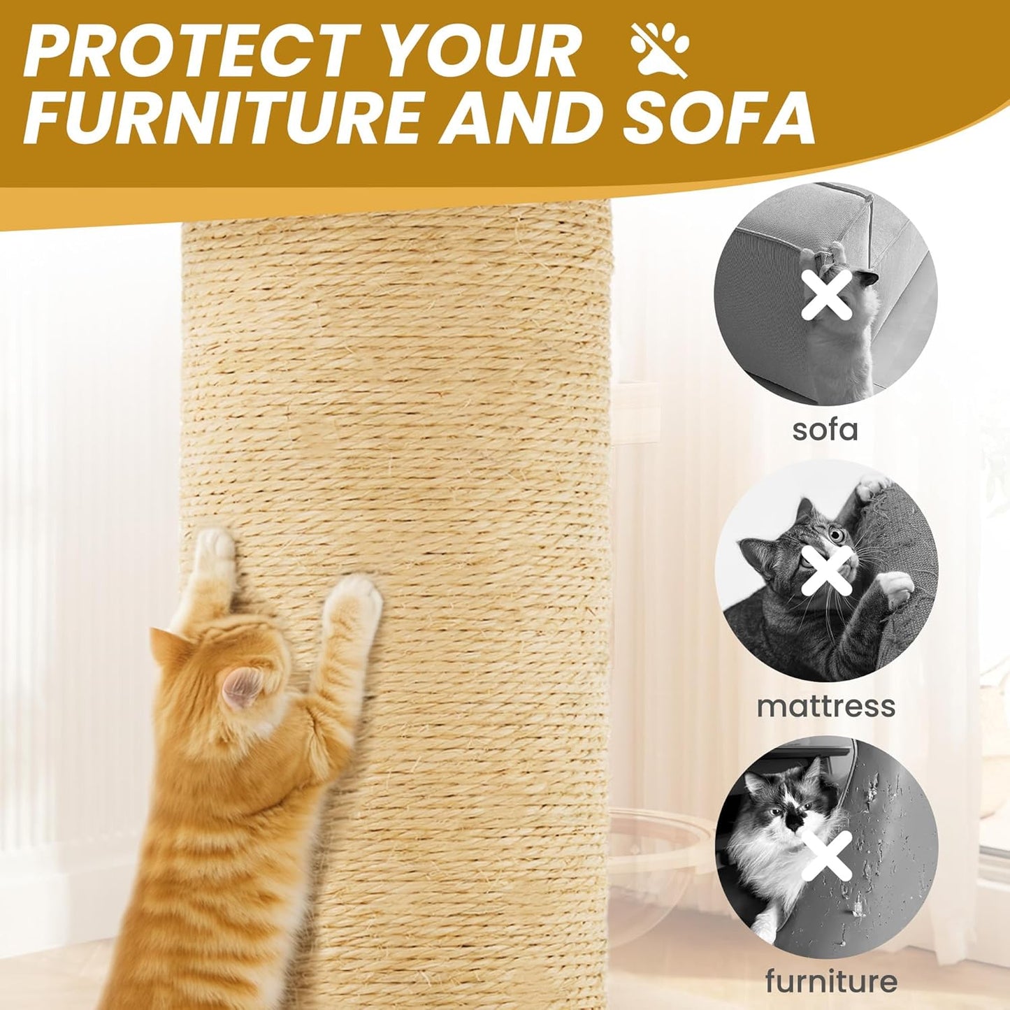 59in Large Cat Tree Tower for Indoor Cats with Soft Plush Hang Ball, Two Condos, Sisal Scratch Posts & Rope Play for Kittens/Adult Cats, New Beige