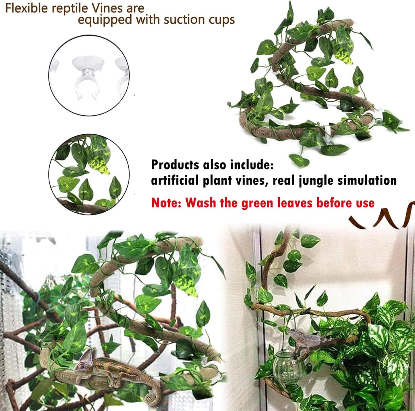 Hamiledyi Reptile Driftwood Decoration Natural Coral Driftwood Branches for Aquarium Reptiles Trunk Log Ornament Bendable Jungle Climbing Vines Decor for Bearded Dragon Lizad Amphibian Fish Tank