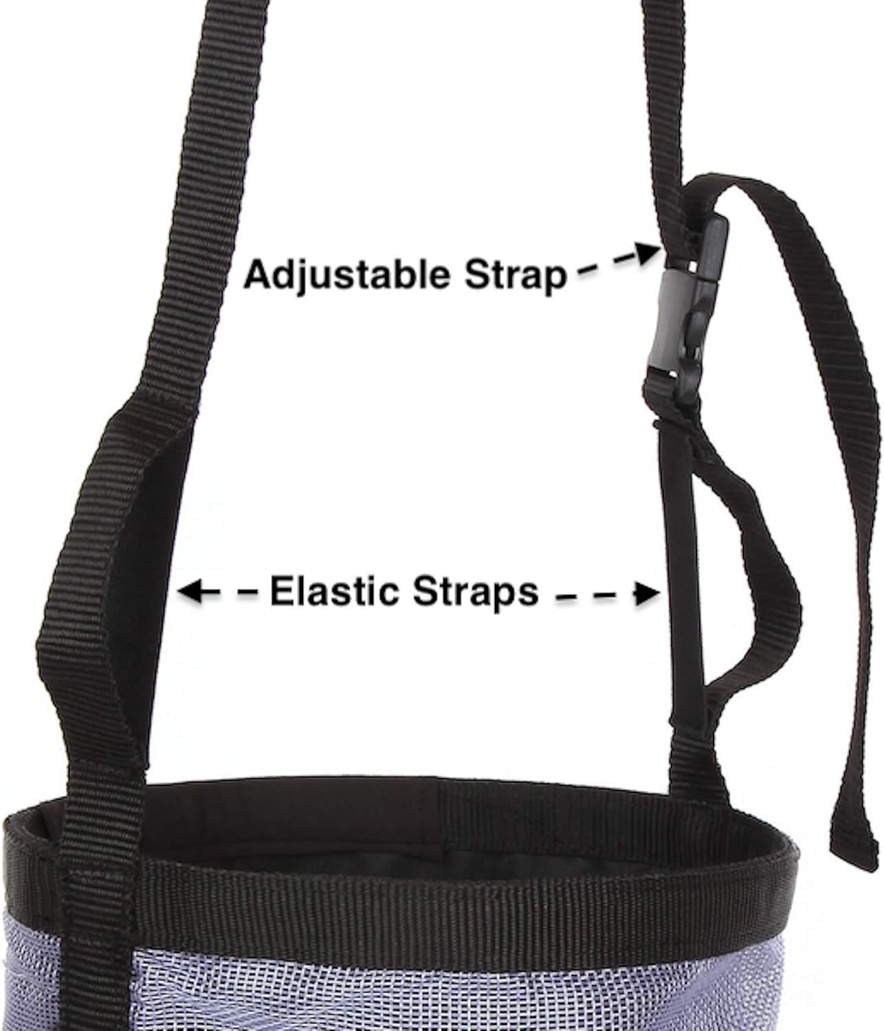 Majestic Ally Horse Feed Bag, Heavy Duty Nylon Mesh Grain Feed Bag, Adjustable Strap with Durable Snap and Elastic Straps, Comfort Neck Pad and Nose Pad- Large (Draft, Dark Gray)