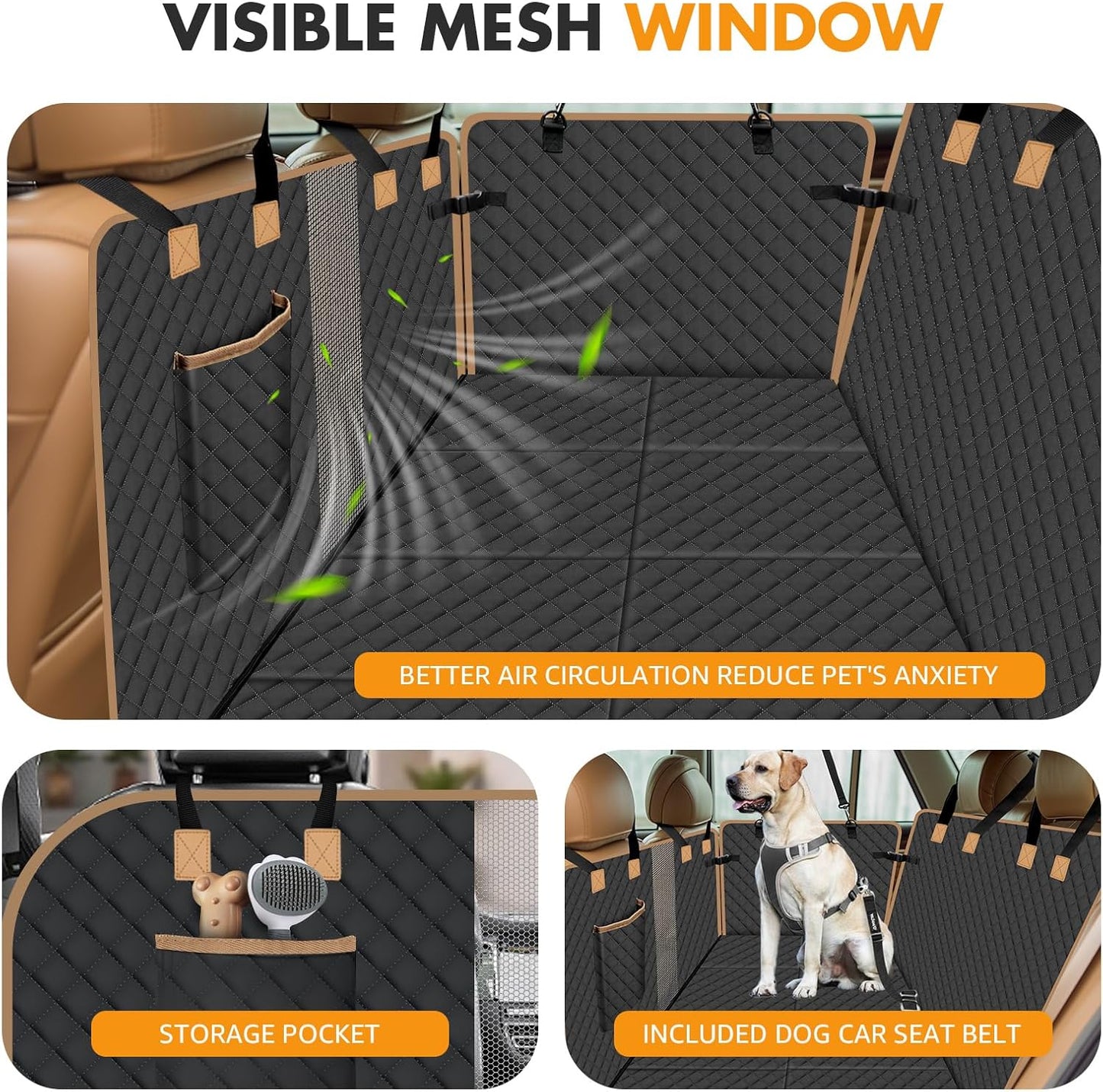 Dog Car Seat Cover for Back Seat, Dog Car Bed Cover with Hard Bottom, Backseat Extender Hammock for Mid-Sized Truck/SUV 8 Panels - Black