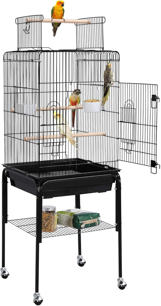 Yaheetech Open Top Rolling Parrot Bird Cage for Cockatiel Sun Parakeet Green Cheek Conure Mid-Sized Parrot Cage with Detachable Stand