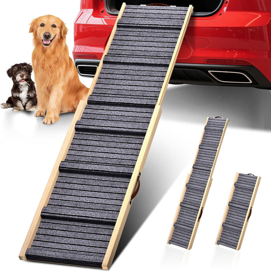 Dog Ramp for Car, 71''x 17'' Extra Long Deluxe Telescoping Design Wooden Pet Ramp, Pet Stair Ramps for Truck SUV with Non-Slip Surface, Portable Outdoor Dog Steps for Medium Large Dogs, Up to 250LBS