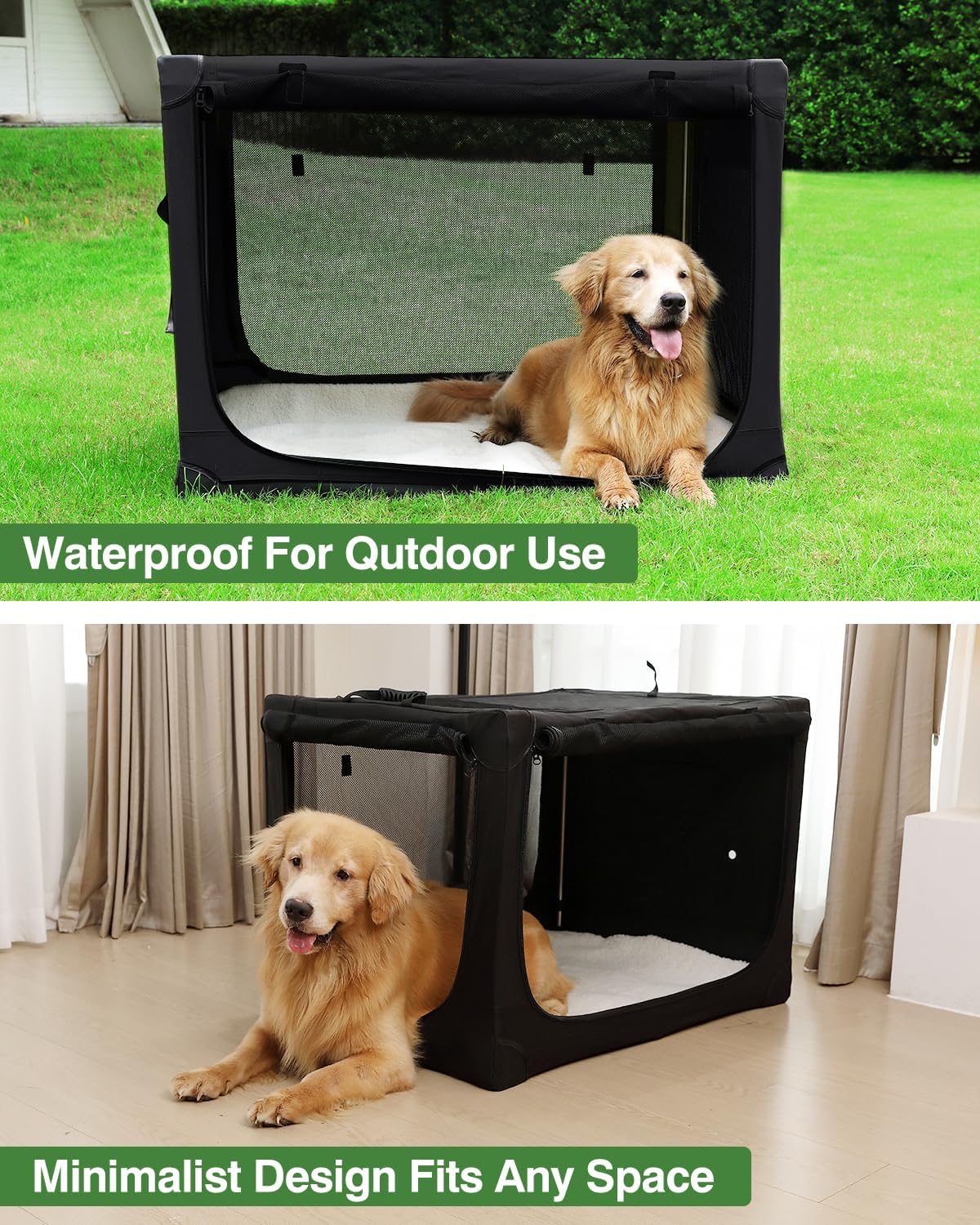 42 Inch Collapsible Travel Dog Crate for Medium Large Dogs, Portable Dog Crate 4-Door Foldable Soft Kennel with Durable Mesh Windows for Indoor & Outdoor Travel, with Storage Bag,Black