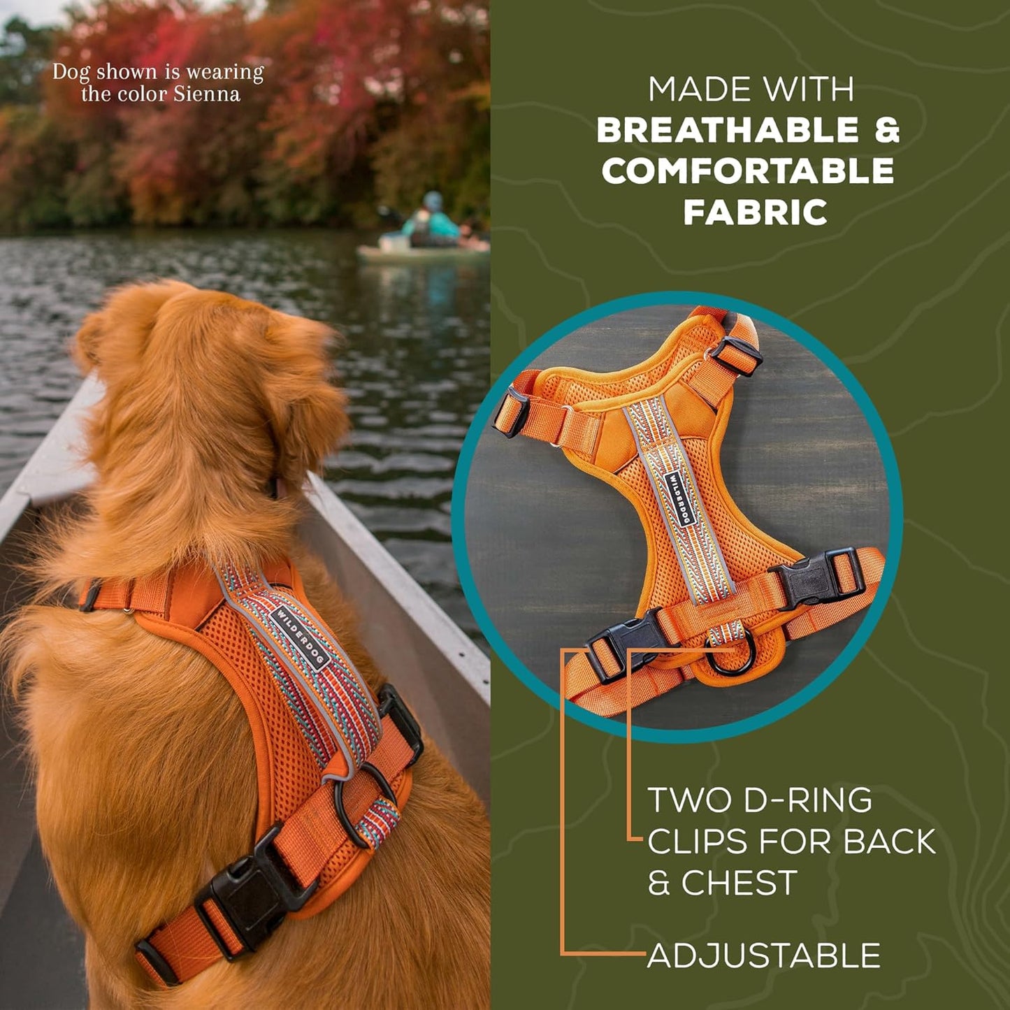 Wilderdog Lightweight Dog Harness with Reflective Straps - Large - Sienna