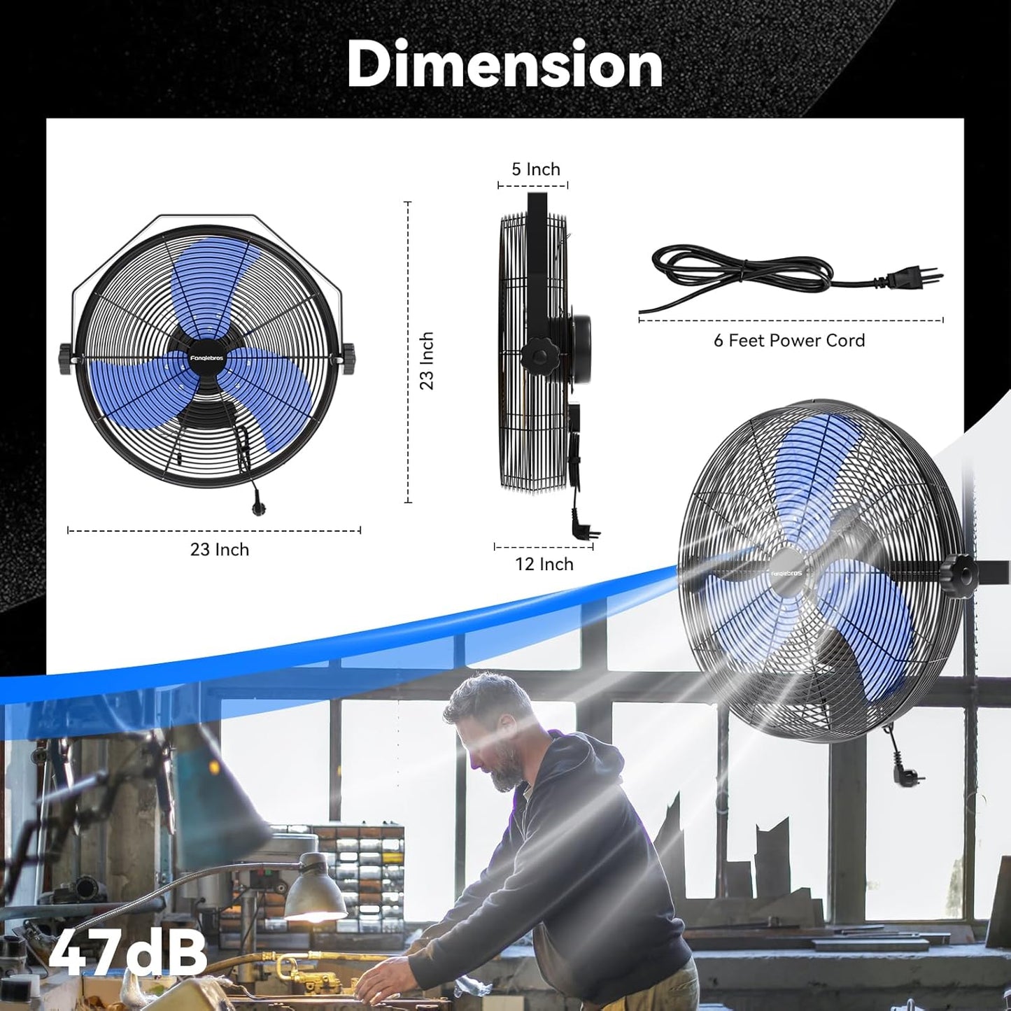 4580 CFM 18 inch High Velocity Wall Mounted Fan, 3-Speed Metal Fan with Sealed Motor, 360 Degree Tliting Heavy Duty Wall Fan for Patio, Barn, Garage, and Gazebo - UL listed