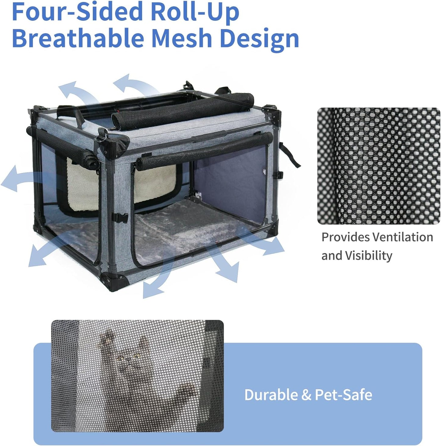 NEZUC Soft Collapsible Dog Crate - 30 Inch Portable Soft Sided Travel Dog Crates for Medium Dogs, 4-Door Foldable Dog Carrier, Pet Kennel Indoor & Outdoor (Gray, 30.0" L x 20" W x 20.0" H)