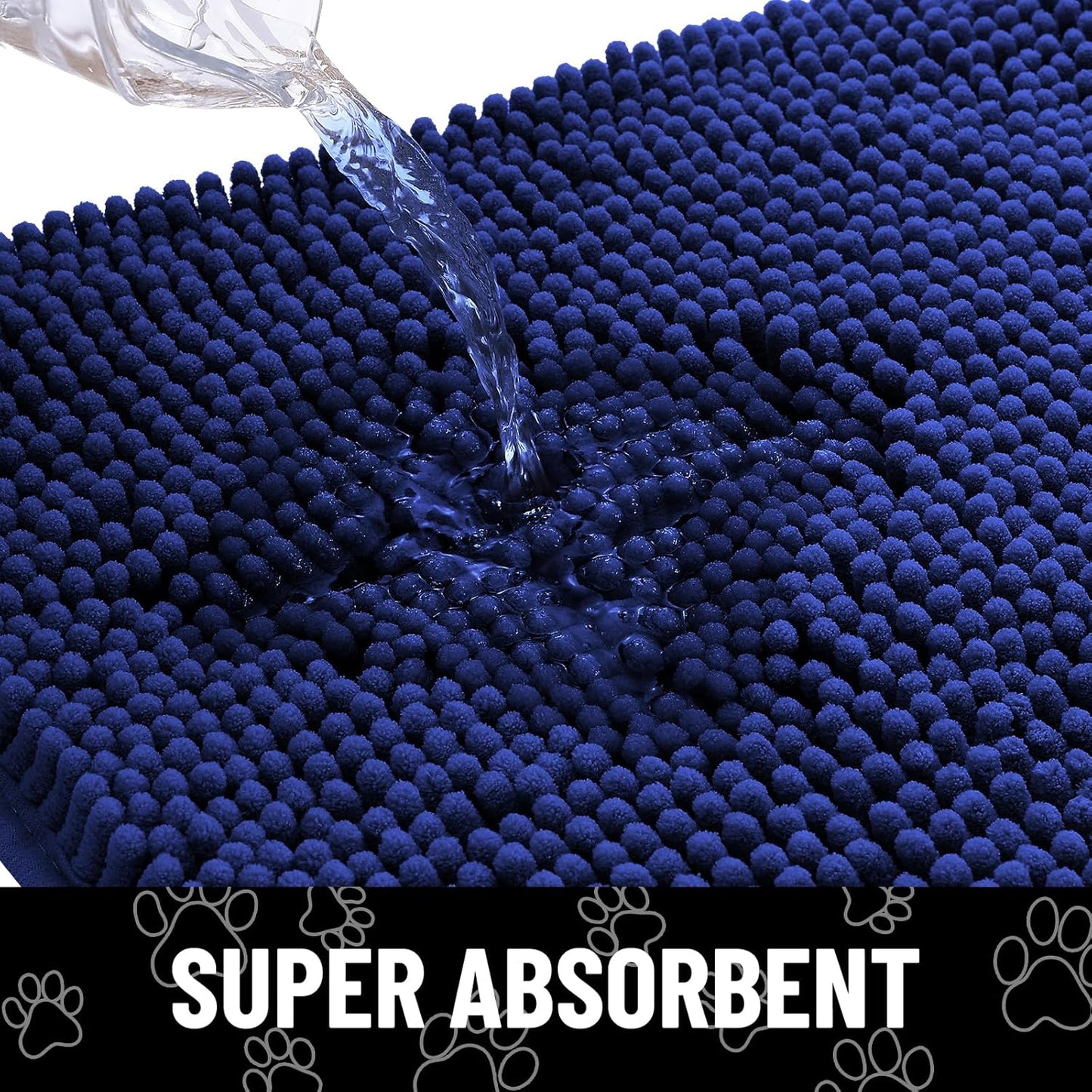 Smiry Dog Door Mat for Muddy Paws, Absorbent Dirt Trapper Non Slip Quick Dry Washable Chenille Mat for Mud Dogs, Entry Rug for Indoor and Outdoor (30x20 Inches, Navy Blue)