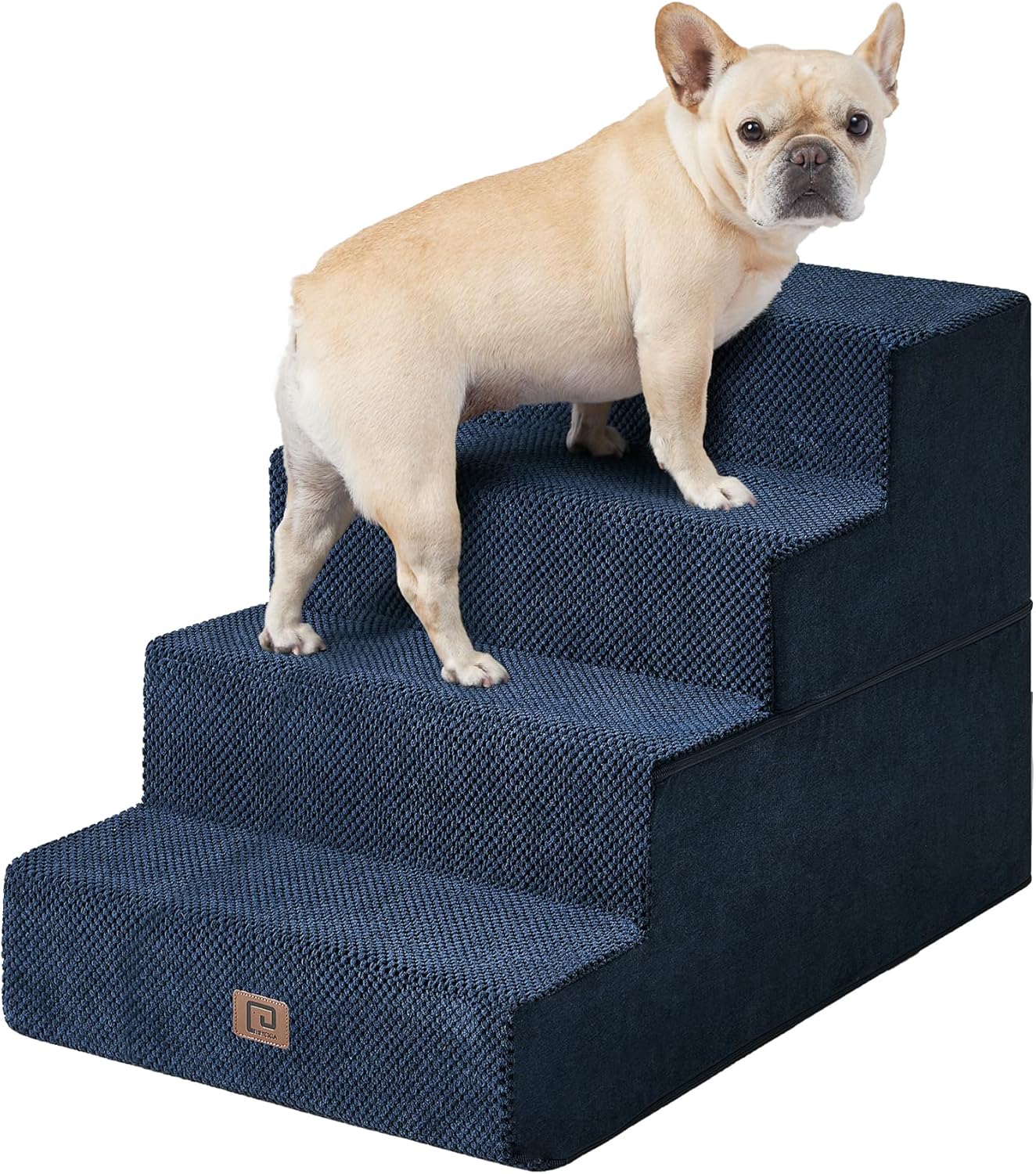 EHEYCIGA Dog Stairs for Bed 20" H, 4-Step Extra Wide Dog Steps for High Bed, Pet Steps for Small Dogs and Cats, Non-Slip Balanced Pet Ramp Indoor, Navy Blue