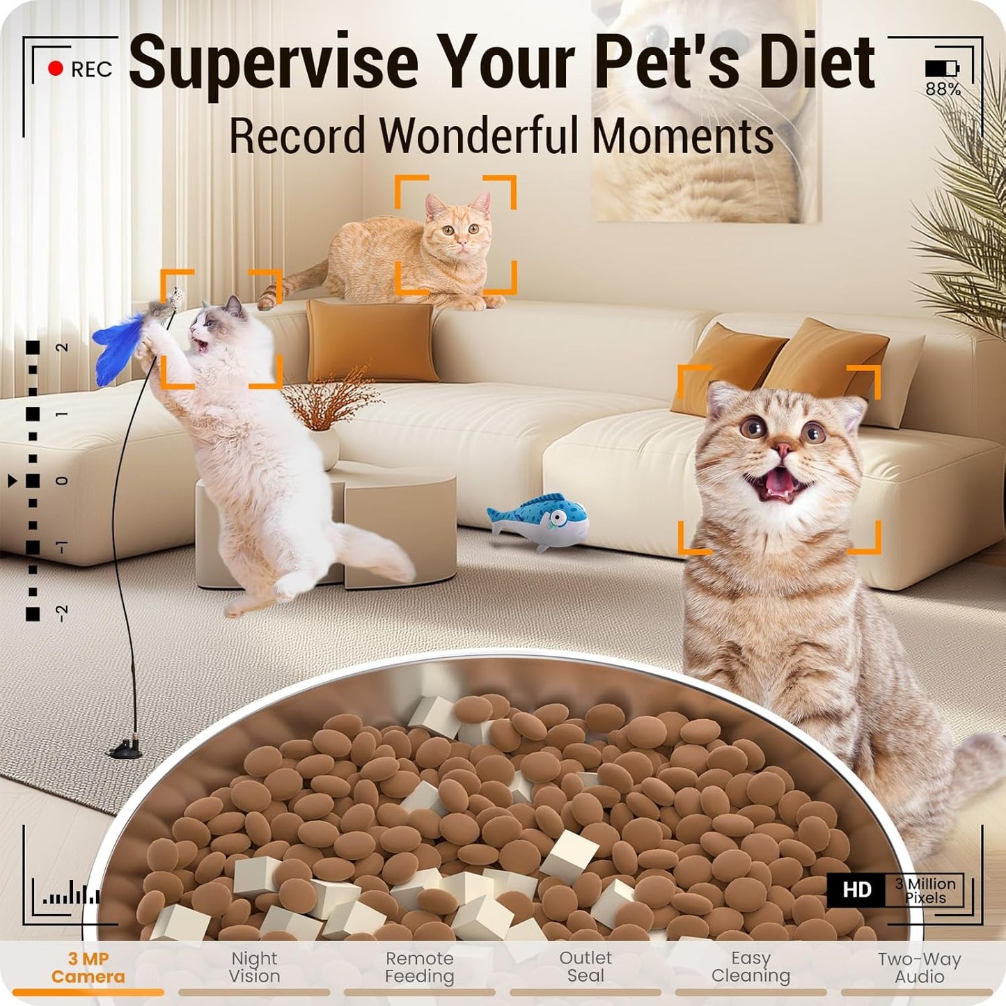 Automatic Cat Feeder with 2K HD Camera: 5G WiFi Automatic Dog Feeder with Sealed Outlet,Cat Food Dispenser with Freshness for Multiple Pets,Detachable for Easy Clean-21 Cup (5L Food Storage)