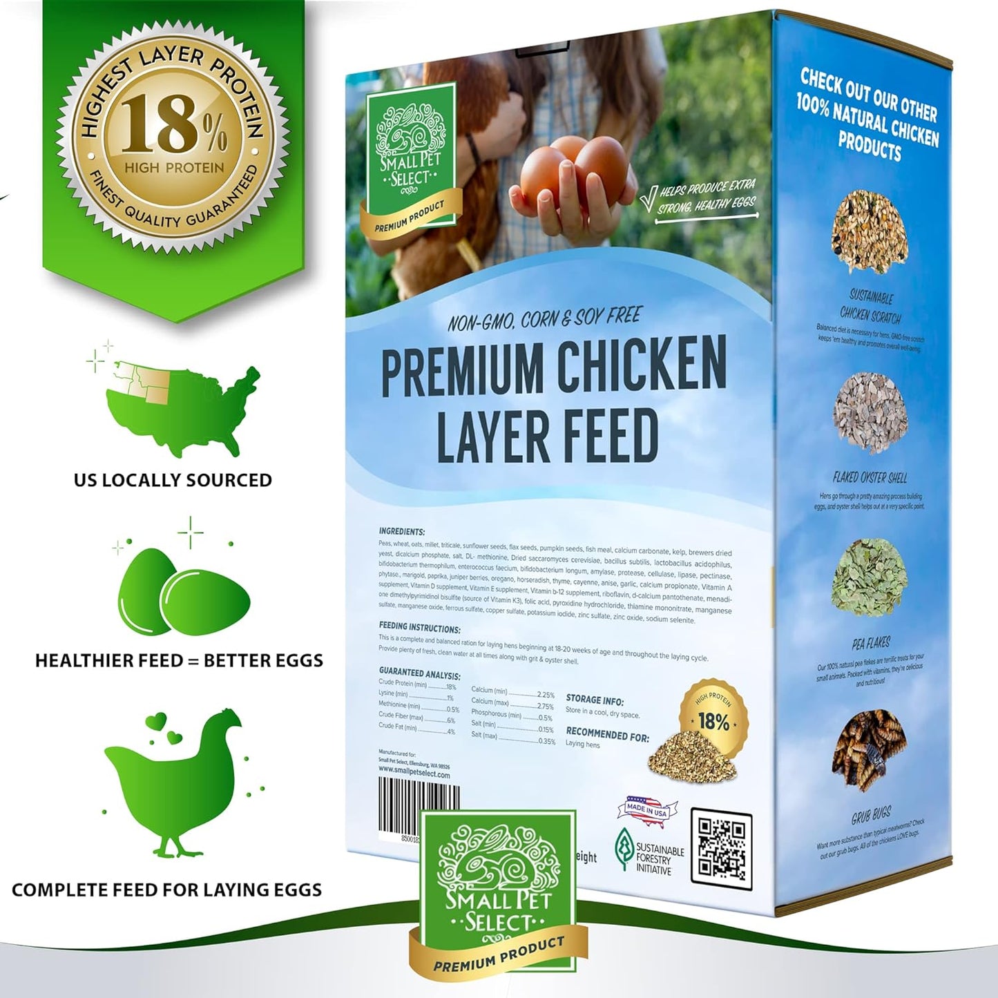 Small Pet Select Chicken Layer Feed Pellets, Food for Chickens and Laying Hens, Poultry and Waterfowl, High Protein and Omega 3, Corn and Soy Free, Non-GMO, 20 lb (2-Pack), 40 lbs Total