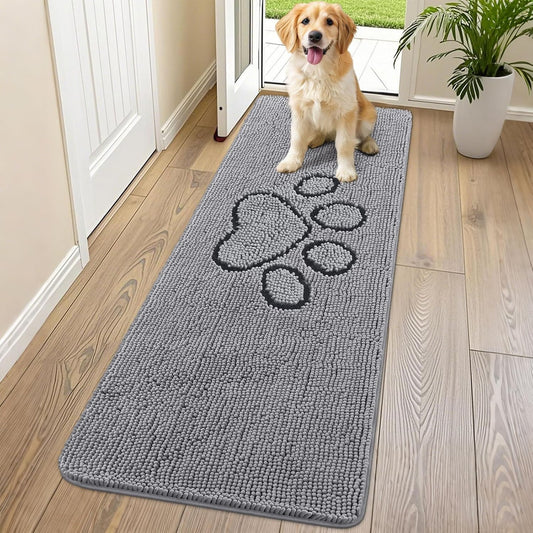 Smiry Dog Door Mat for Muddy Paws, Absorbent Dirt Trapper Non Slip Quick Dry Washable Chenille Mat for Mud Dogs, Entry Rug for Indoor and Outdoor (70x24 Inches, Grey)