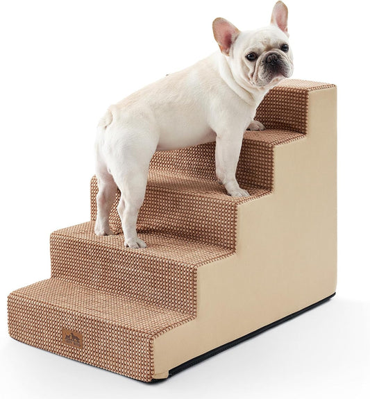 Dog Stairs for Small Dogs, 5 Tier Wider Pet Stairs for High Beds, 23.6" H Non-Slip Dog Steps for Old Cats, Puppies, Small Medium Dogs, 29.5x19.7x23.6 inch, Light Brown