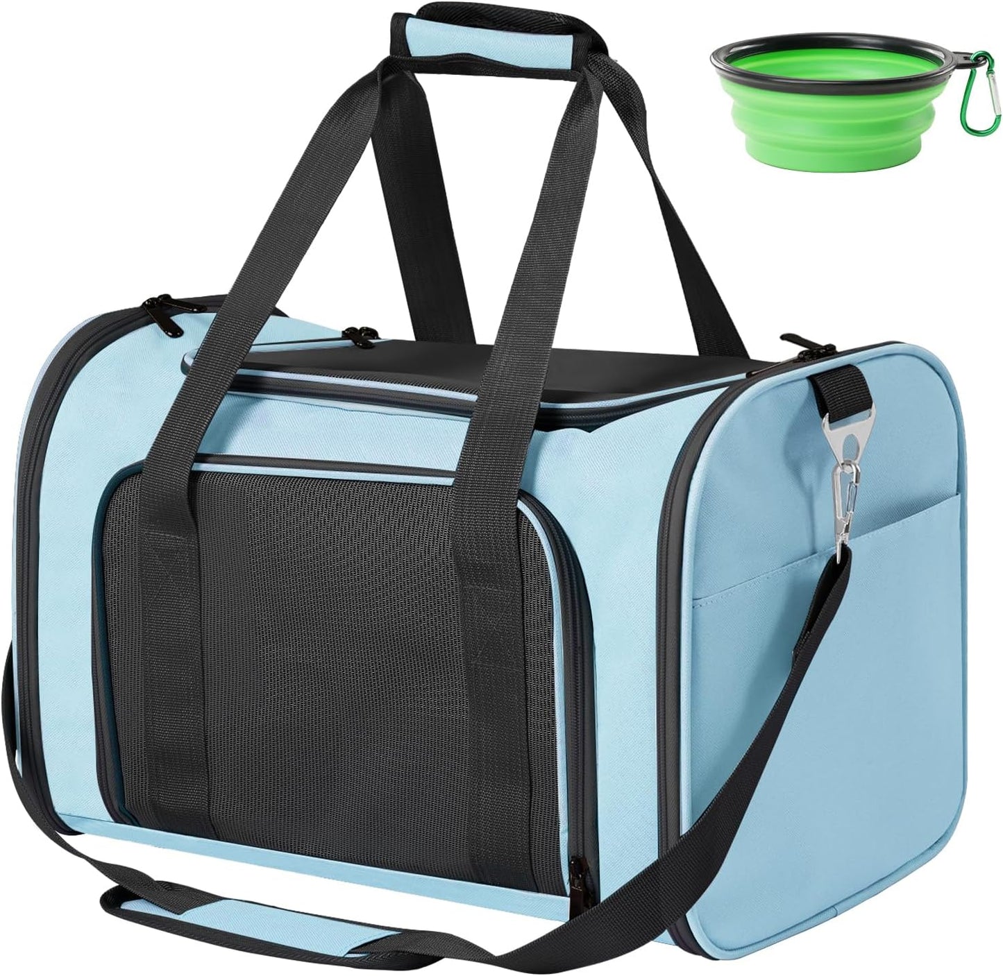 Roaringkitty Travel in Style: Portable Pet Carrier for Small Pets up to 15 Lbs- Airline Approved, Collapsible & Comfortable cat/Puppy Soft Sided Bag (Blue)