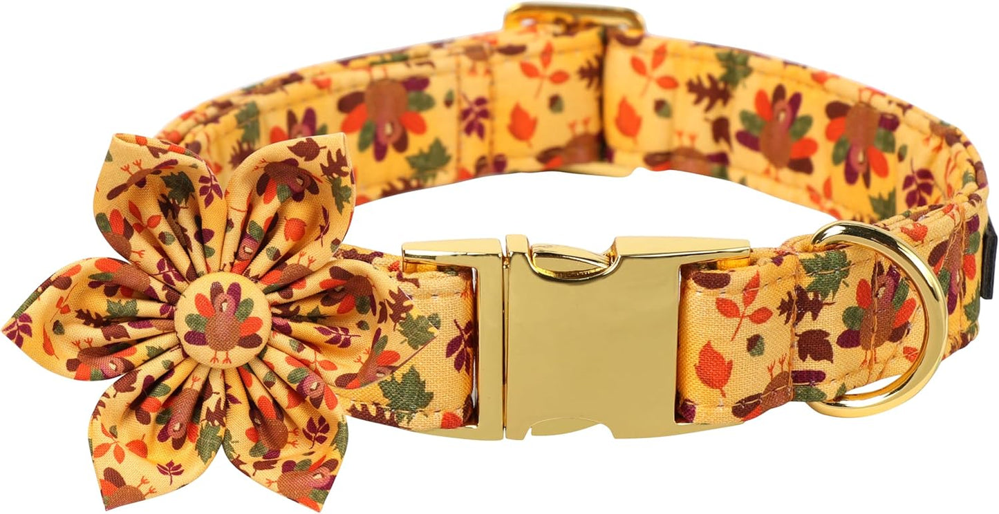 Lionet Paws Thanksgiving Day Dog Collar with Flower, Dogs Flower Collar with Metal Buckle for Dogs, Adjustable Comfortable Dog Collars Girl, XL, Neck 16-26 in