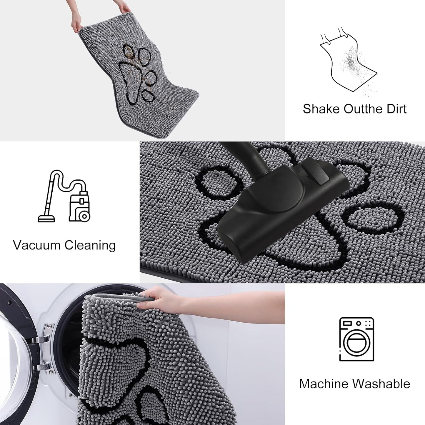 Smiry Dog Door Mat for Muddy Paws, Absorbent Dirt Trapper Non Slip Quick Dry Washable Chenille Mat for Mud Dogs, Entry Rug for Indoor and Outdoor (36x24 Inches, Dark Grey and Black)