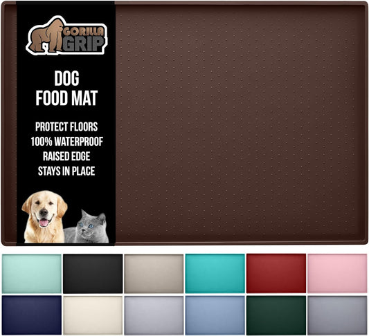 GORILLA GRIP 100% Waterproof Raised Edge BPA Free Silicone Pet Feeding Mat, Dog Cat Food Mats Contain Spills Protects Floors, Placemats for Cats and Dogs Water Bowl, Pets Accessories 32x24 Brown