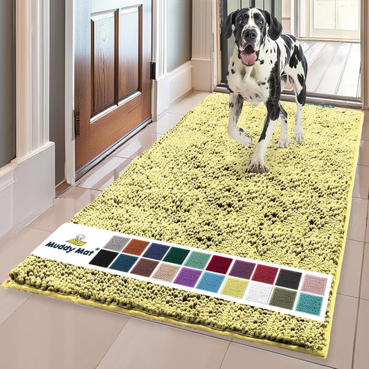 Muddy Mat® Shown on TV – Super Absorbent Door Mat Indoor, Microfiber Quick Dry Chenille Entryway Rug, Non-Slip Front Door Mat, Indoor Mats for Entryway, Machine Washable Pet Rug, Yellow 36"x60"