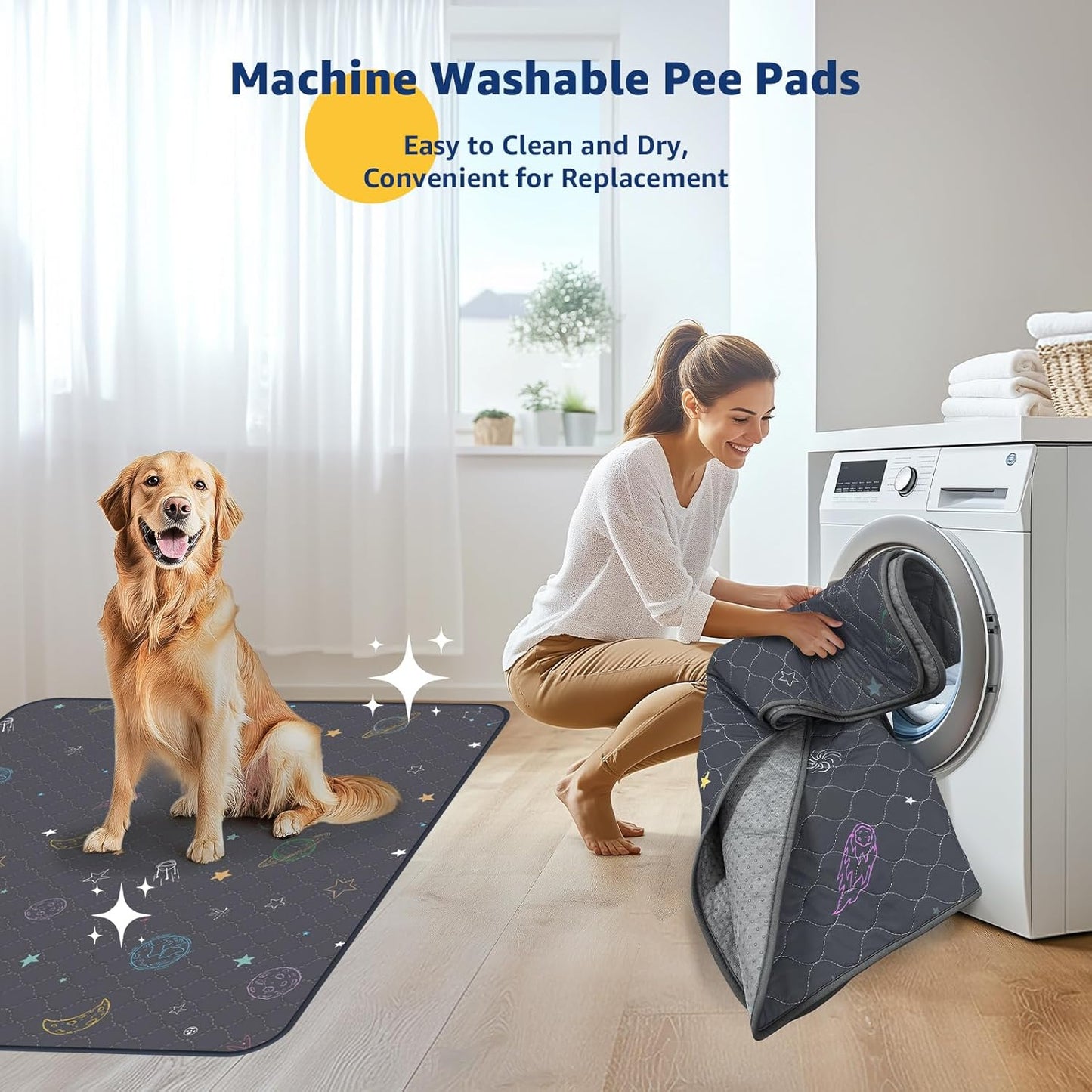 LOOBANI Pee Pads for Dogs Washable: Reusable Dog Pee Pads for Medium Pet, 2 Pack Waterproof Puppy Whelping Pads 36" x 41", Non-Slip Potty Training Mat for Dog Playpen, Floor, Cage, Sofa, Crate, Grey