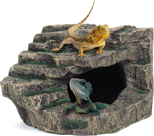 Beared Dragon Tank Accessories for Adults, Snake Hide, Reptile Tank Accessories, Perfect Natural Large Reptile Hide, Professional Turtle Basking Platform (E-Large)