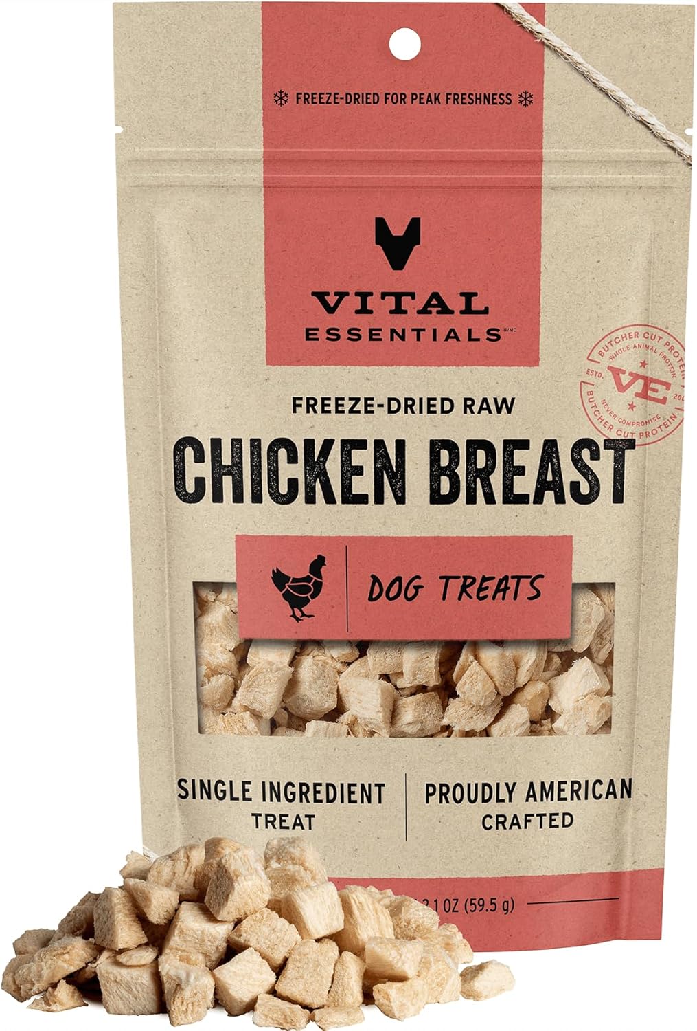 Vital Essentials Chicken Breast Dog Treats, 2.1 oz | Freeze-Dried Raw | Single Ingredient | Premium Quality High Protein Training Treats | Grain Free, Gluten Free, Filler Free
