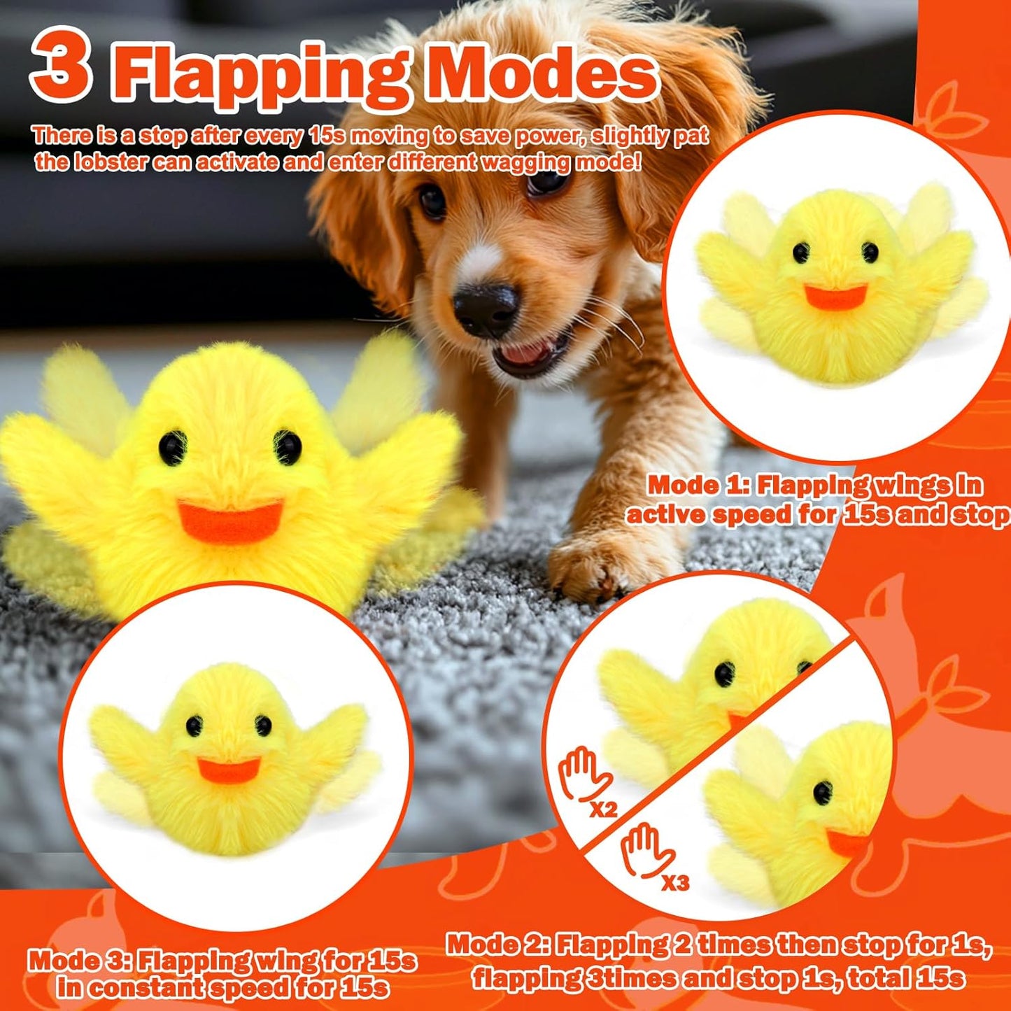 Mity Rain Interactive Duck Dog Toys - Touch Activated, Squeaky, Enrichment for Small/Medium/Puppy Dogs