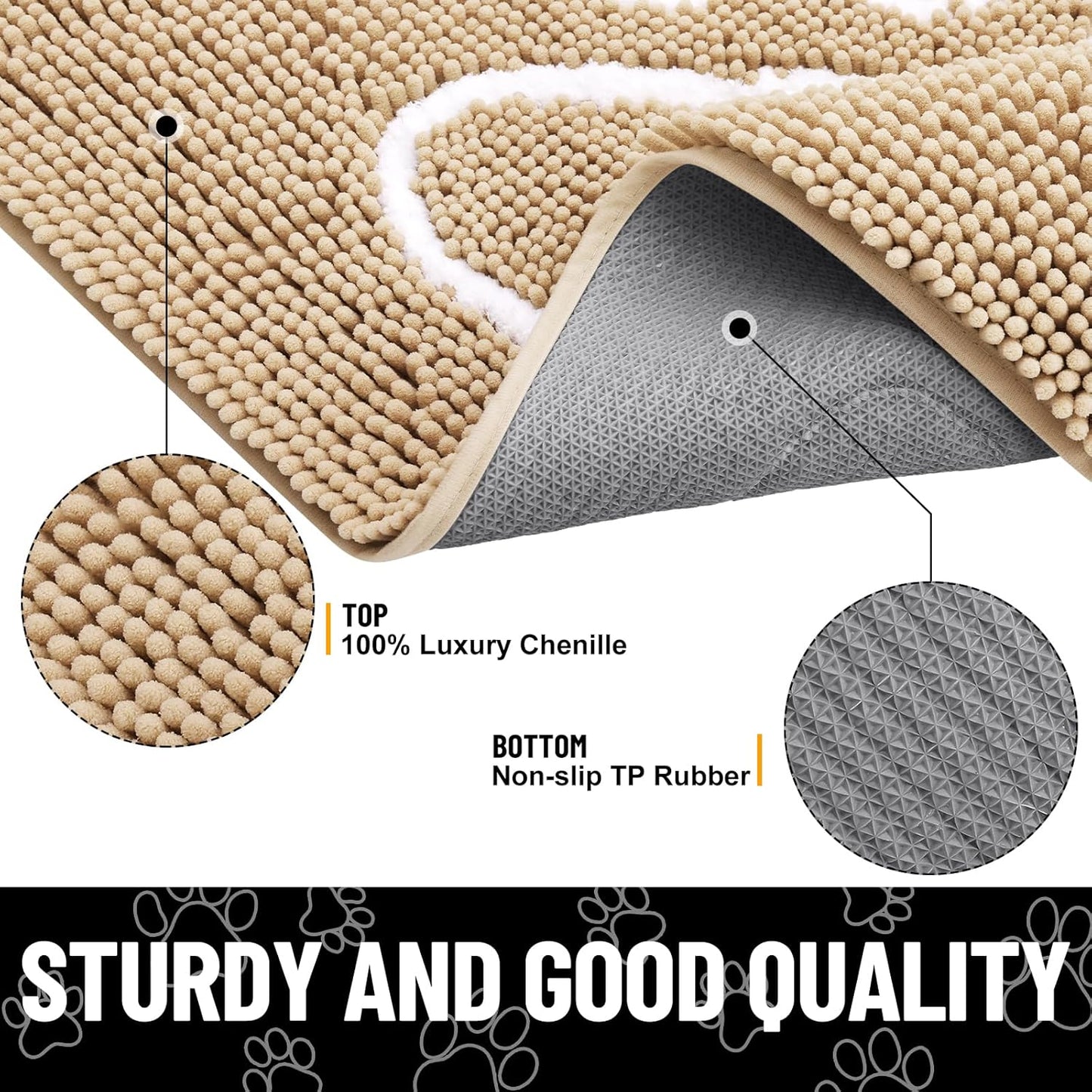 Smiry Dog Door Mat for Muddy Paws, Absorbent Dirt Trapper Non Slip Quick Dry Washable Chenille Mat for Mud Dogs, Entry Rug for Indoor and Outdoor (48x30 Inches, Beige)