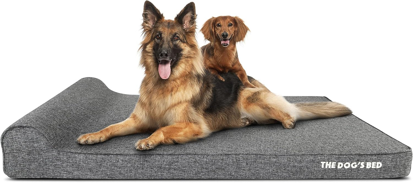 The Dog’s Bed Orthopedic Headrest Dog Bed XXL Grey Linen 54x36, Memory Foam, Pain Relief for Arthritis, Hip & Elbow Dysplasia, Post Surgery, Lameness, Veterinary Approved, Waterproof Washable Cover