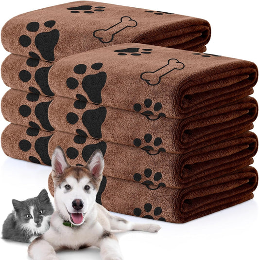 Chumia 8 Pcs Dog Towels for Drying Dogs Cats Pet Towels Bulk Puppy Microfiber Quick Drying Paw Bath Bathing Supplies Absorbent for Medium Pets(Coffee,40 x 24 Inch)