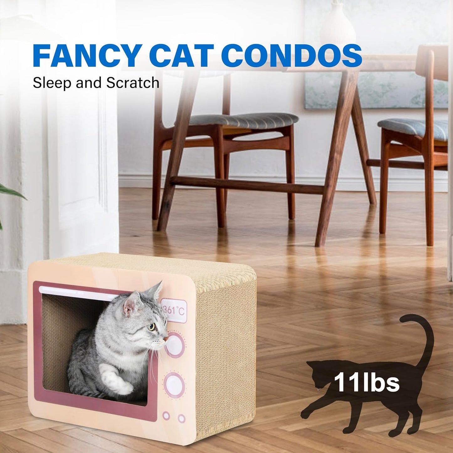 Oven Cat Scratcher Board - Durable Lounge Bed for Cats - Indoor Scratch Pad & Play House - Corrugated Toy for Cat Birthday - 17.3L*13.4W*9.1H