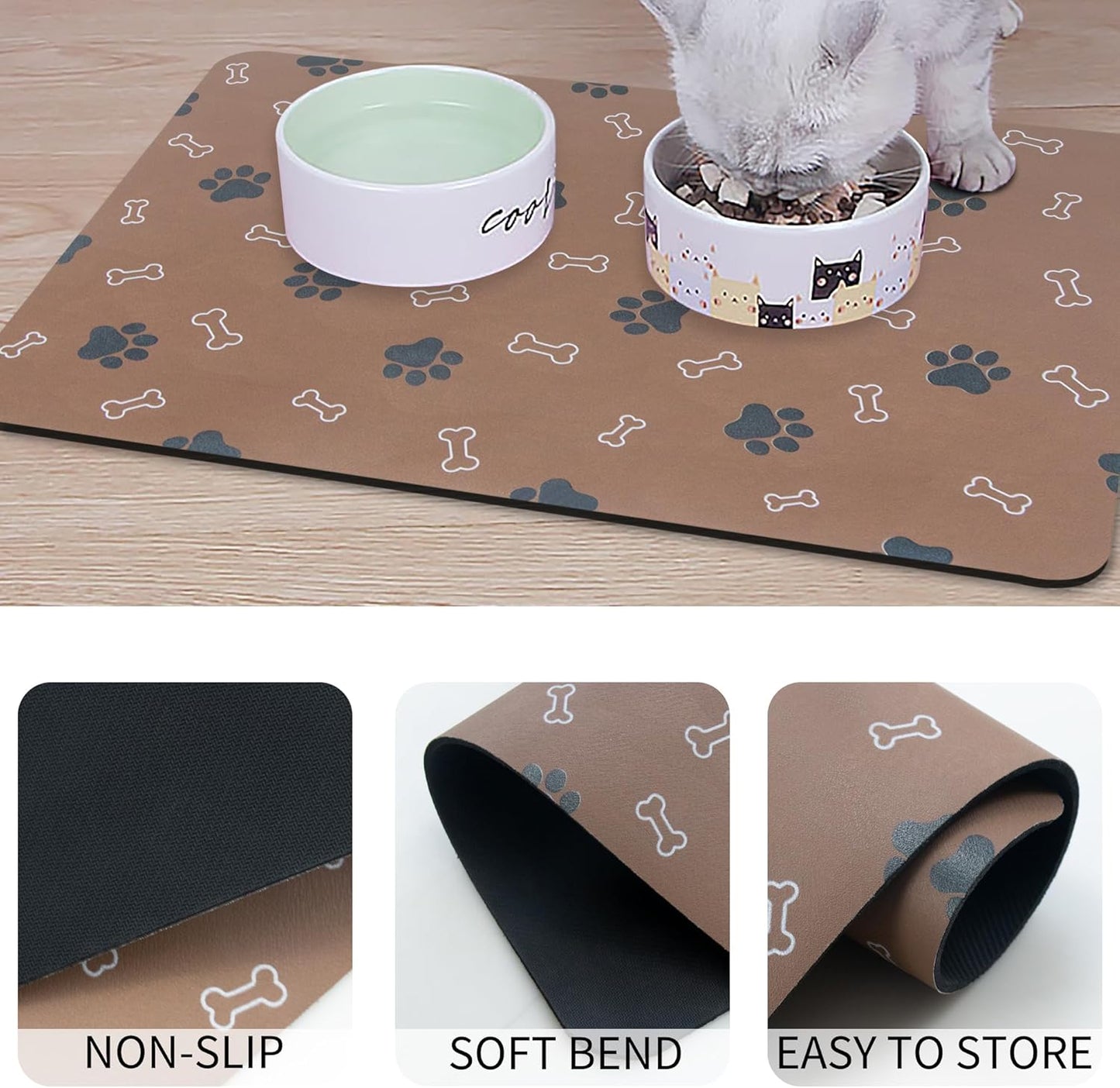 Pet Cat Dog Food Mat Non Slip Mat for Dog Water Bowl Mat Quick Dry Absorbent Cat Feeding Mat, 24 * 16.9 in, Black