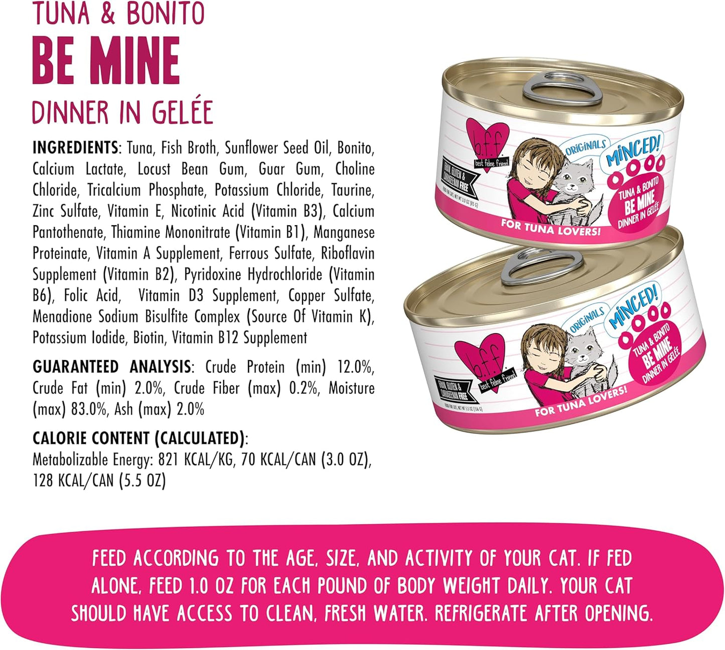 Weruva BFF Minced Natural Wet Cat Food, Tuna and Bonito Be Mine in Gelee, 3oz Can, Pack of 24