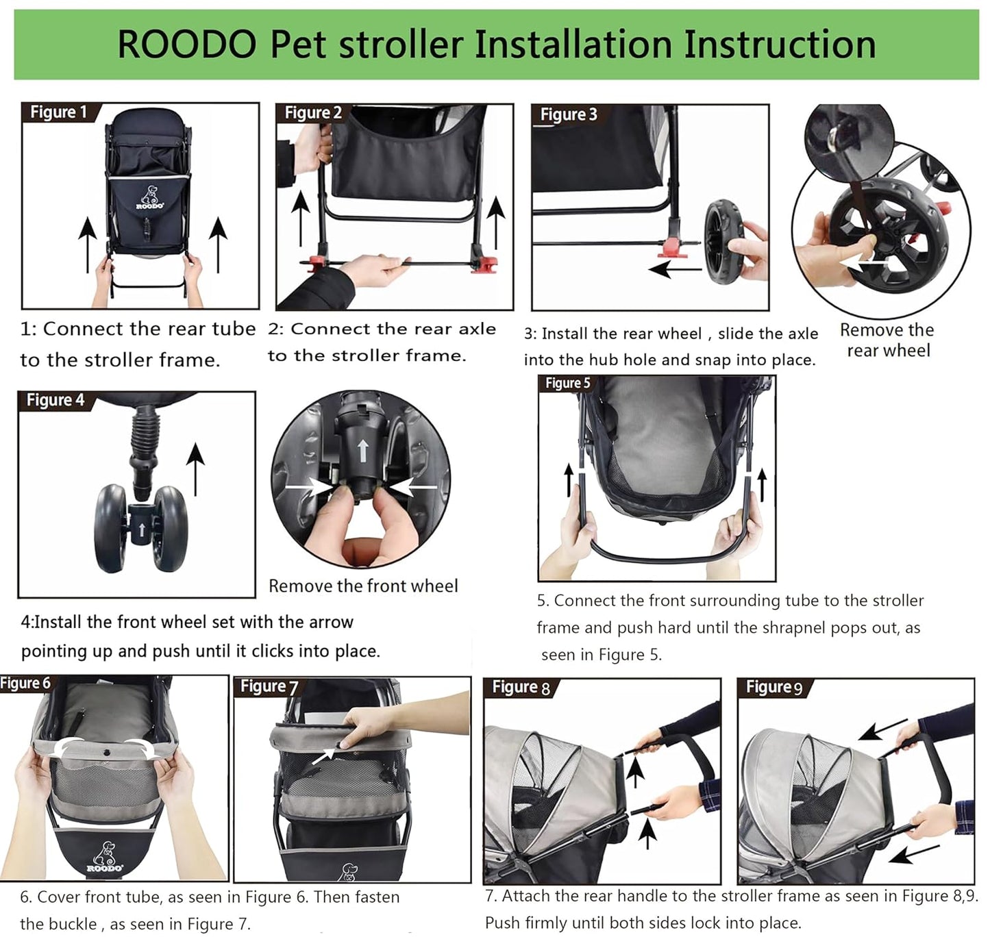 ROODO Escort 3 Wheel Dog Cat Pet Stroller for Small/Medium Dogs Cats Best Lightweight Foldable Portable Compact Jogger Travel All Terrain Pet Gear System Puppy Doggie Bunny Kitty Stroller(Black)