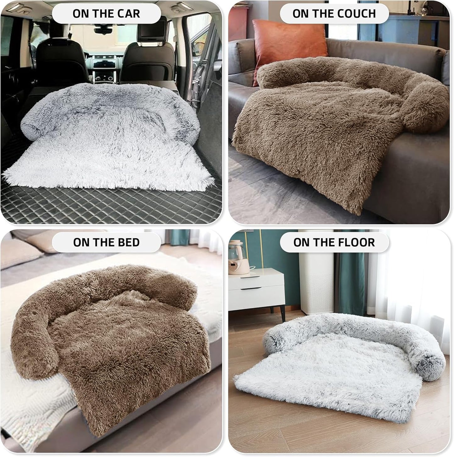 Calming Dog Bed Fluffy Plush Dog Mat for Furniture Protector with Removable Washable Cover for Large Medium Small Dogs and Cats (Large(45x37x6), Camel)