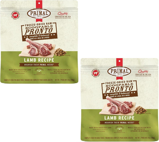 Primal Freeze Dried Dog Food, Pronto Mini Nuggets, Lamb; Scoop & Serve, Complete & Balanced Meal; Also Use as Topper or Treat; Premium, Healthy, Grain Free, High Protein Raw Dog Food (25 oz, 2-Pack)