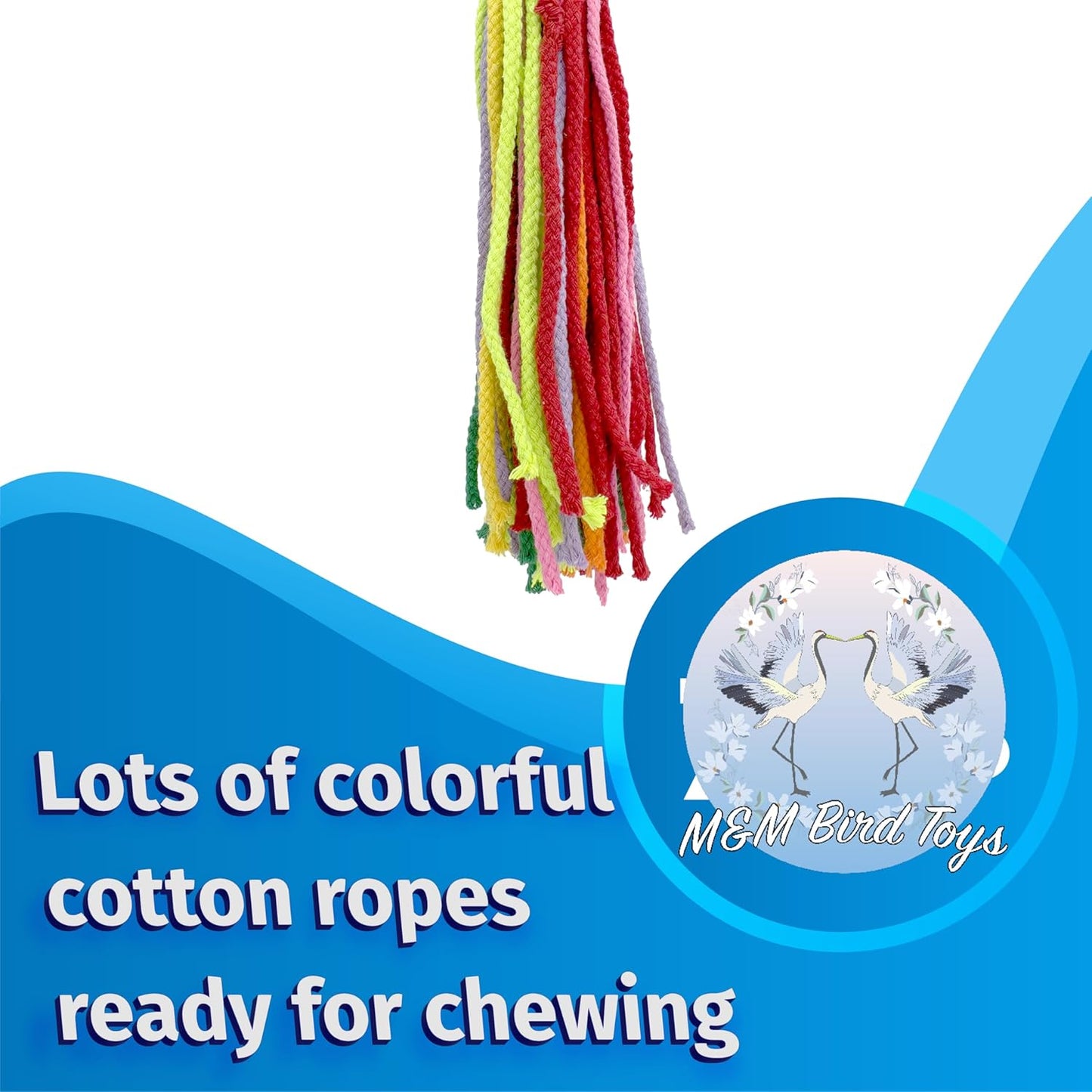 1351 Large Cotton Lace Chewer Bird Toy – Colorful Shredding and Foraging Toy for Parrots, Conures, Cockatiels, and Macaws – Safe and Durable Hanging Bird Toy – Natural Cotton Colorful Rope