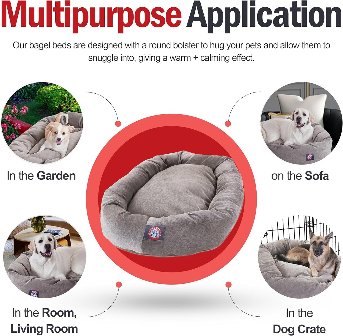 Majestic Pet 40 Inch Micro Velvet Calming Dog Bed Washable 40x29x9 (inch) – Cozy Soft Round Donut Dog Bed with Spine for Head Support - Pet Bed Large - Vintage (2025)